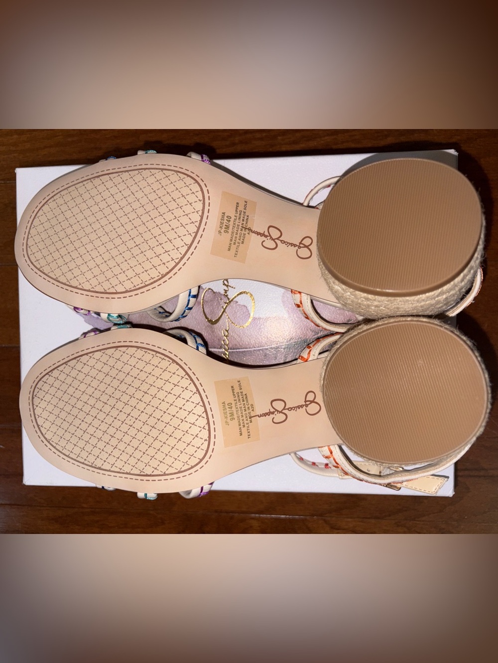 Jessica Simpson Keisha Sandal Size 9 NWT Cream Multicolor Strap Block Heel - Picture 7 of 8
